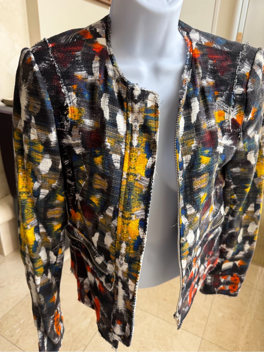 1.STATE Abstract Multicolor Tweed Open-Front Blazer - Women